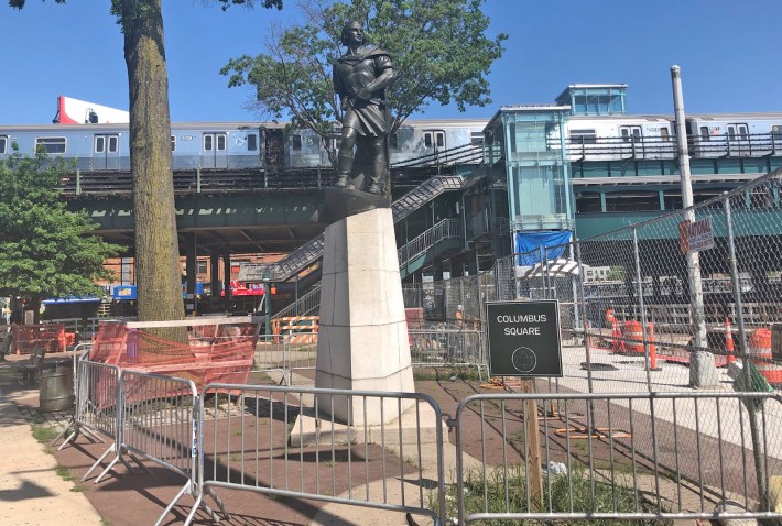 Columbus's place in history is tarnished, but his place in Astoria appears to be secure, thanks to round-the-clock police protection. Photo: Adam Light