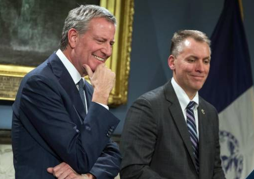 Mayor de Blasio with the NYPD Commissioner Dermot Shea. A Human Rights Watch report about NYPD abuses in the Bronx raises troubling questions about Shea's leadership. Photo: NYC Mayor's Office