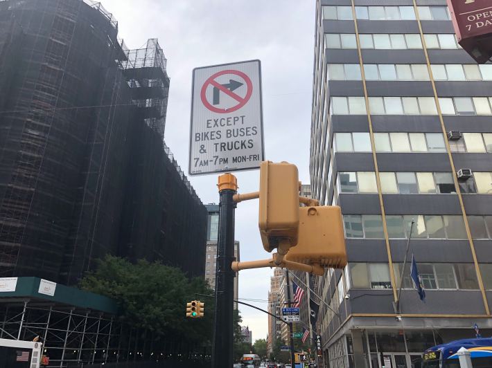 A street sign on Livingston Street and Smith Street prohibiting right turns on to Smith Street. Photo: Adam Light
