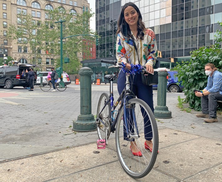 Council Member Carlina Rivera, seen here with her own bike. File photo: Gersh Kuntzman