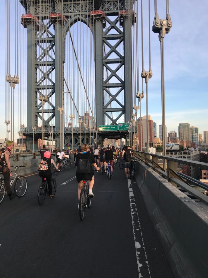 The future that liberals want: Cyclists take the Manhattan Bridge during a Black Lives Matter solidarity ride. Photo: Julianne Cuba