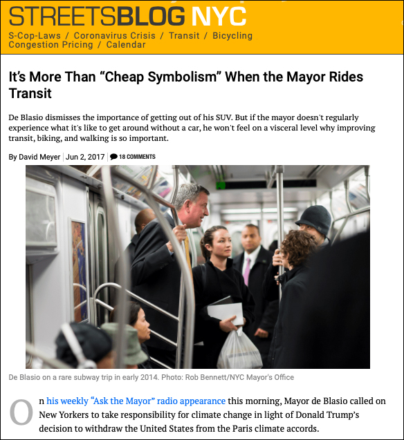 how streetsblog covered de blasio on the subway