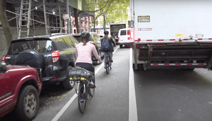 This is reality — and it's why so few kids actually bike to school. Photo: Clarence Eckerson Jr.