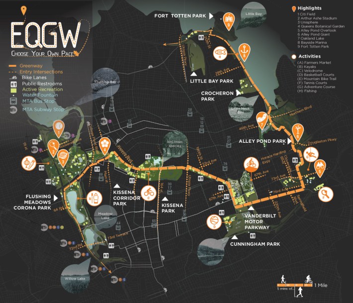 A map of sites along the greenway.