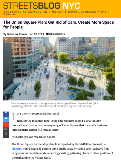 How Streetsblog covered the original Union Square announcement — apparently too excitedly!