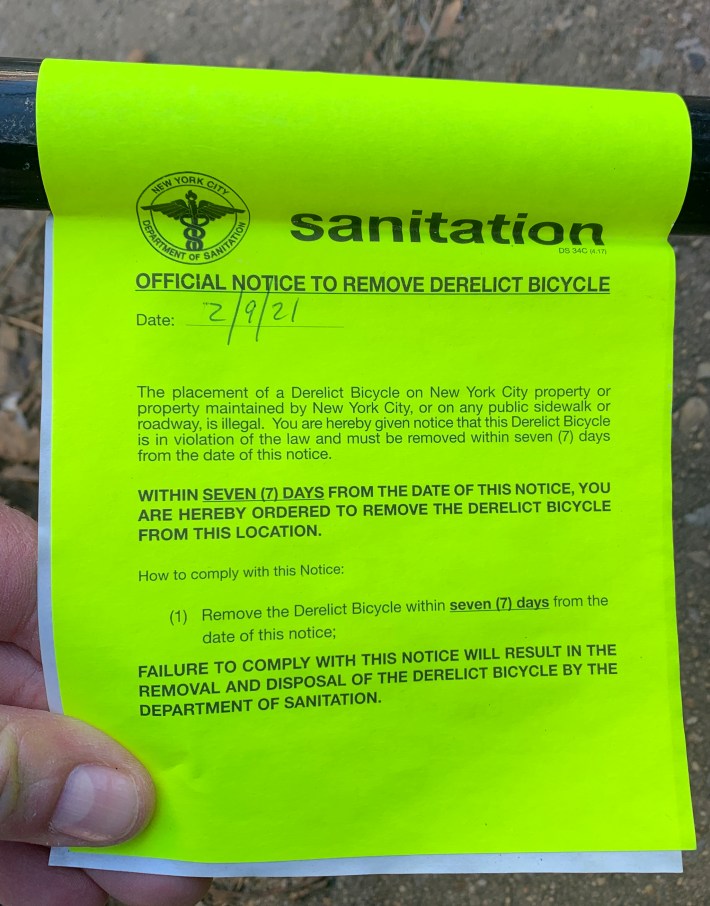A Sanitation bike removal form.