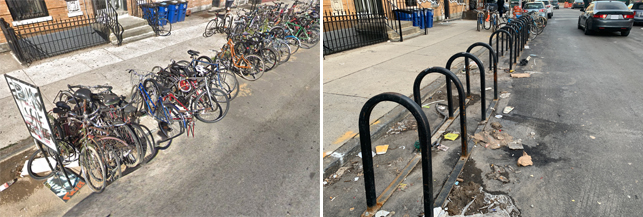 North Seventh Street in Williamsburg before (left) and on Wednesday. Photo: Google and Gersh Kuntzman