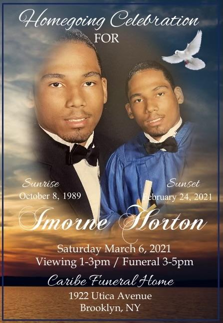 The funeral card of Imorne Horton.