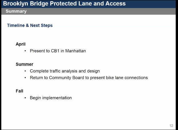 The schedule for the bike lane project. Photo: DOT