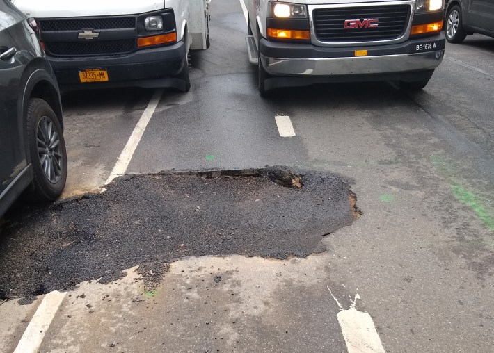 Look out if you're biking on Fifth Avenue at around Second Street in Park Slope. Photo: Annie Weinstock