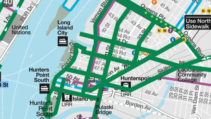 A map of the Long Island City bike network.