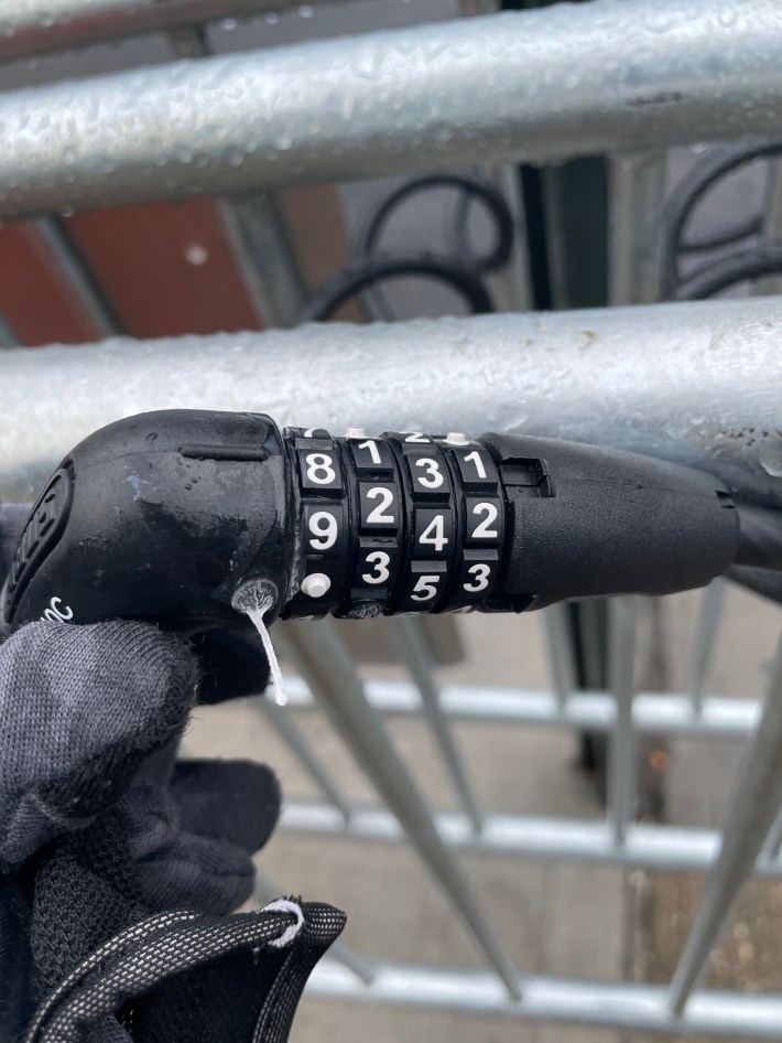 Someone glued up the locks that North Brooklyn volunteers used in order to keep open street barricades secure.