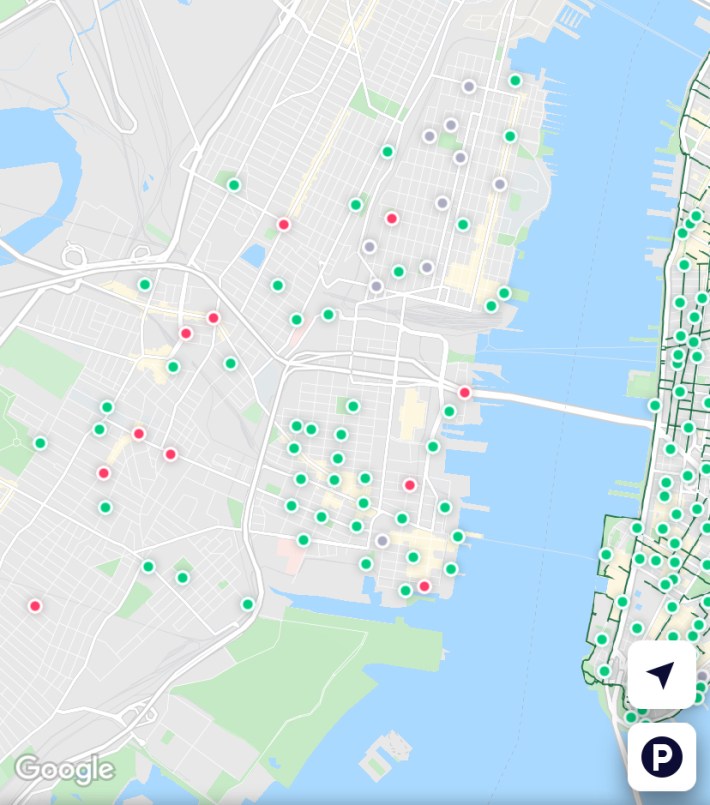 Those green dots are bikes that came from Jersey City and were docked in Citi Bike racks that weren't even officially in service yet.