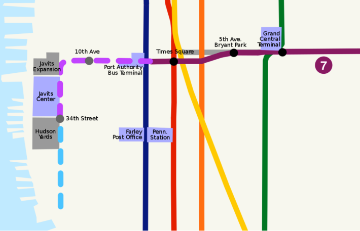 A map shows the No. 7 line's extension westward. Image: Wikimedia Commons