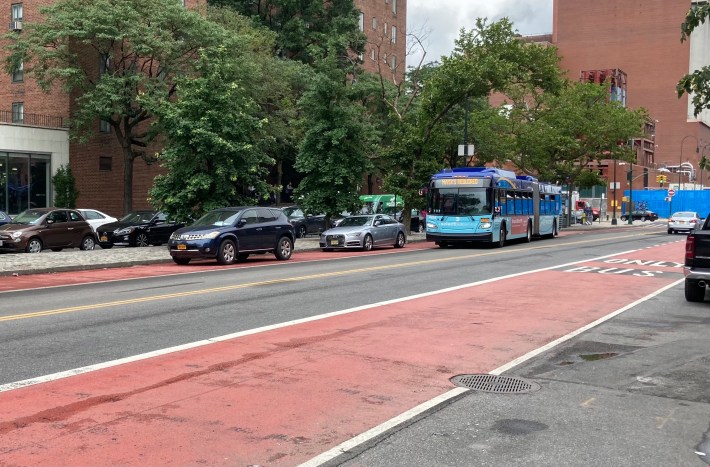 Cars parked in the bus lane render the dedicated stretch useless. Photo: Henry Beers Shenk