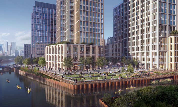 Rendering of the proposed plaza at the First Street Basin. Image: Courtesy of SCAPE