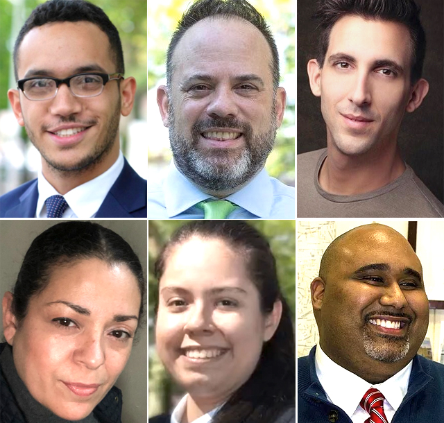 Council District candidates include (clockwise from top left) Shaun Abreu, Daniel Cohen, Marty Allen-Cummings, Corey Ortega, Maria Ordonez and Lena Melendez.