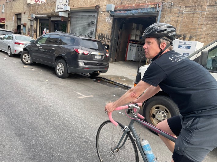Donovan rides on Flushing Avenue, a terrible street. Photo: Dave Colon
