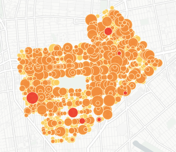 A map of crashes in the 67th Precinct since June, 2020. Photo: Crashmapper