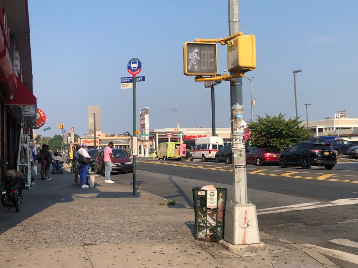 Bronxites waiting for the Bx. 5 bus at the Story Avenue and Bolton Avenue stop.