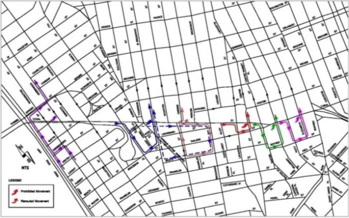 CATS II (2011) recommended prohibiting left turns along Canal Street and proposed alternative routings. Image: NYMTC