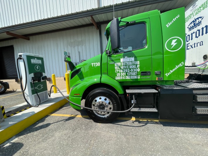 New tractor trailer charging at Bronx facility. Photo: Fiifi Frimpong