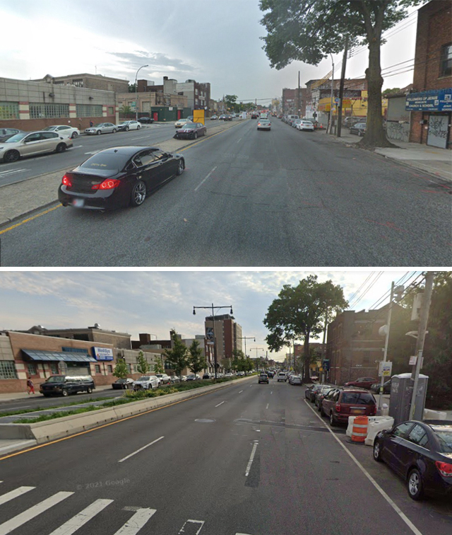 Atlantic Avenue in 2018 (top) and in 2021.