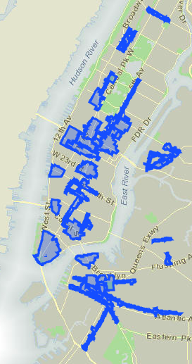 Business Improvement Districts cover almost all of the wealthiest section of Manhattan. Source: NYC.gov