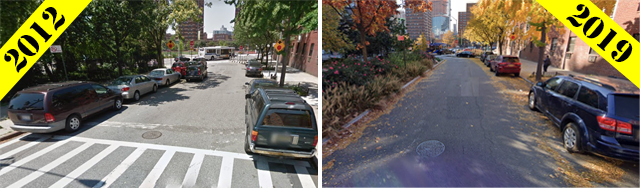 The city did narrow Gates Avenue in 2017-18 (right), but it really didn't change much except remove a little parking. (Click on photo to blow up) Photos: Google