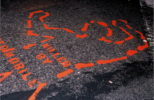 A stencil in honor of Erica Morena. Photo: Peter Meitzler
