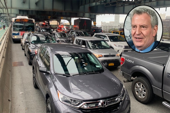 Buses stuck in traffic are a de Blasio legacy.