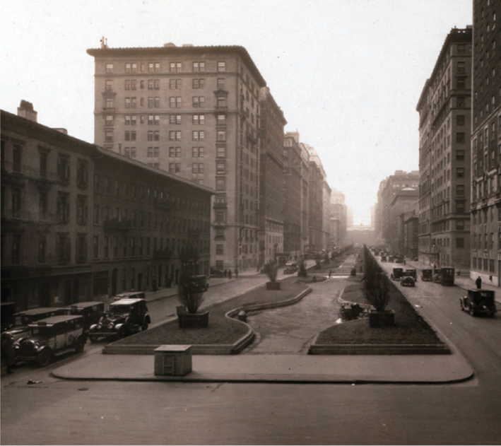 A sepia photo from the 1920s shows the Park Avenue median before it got gobbled up for car traffic. Photo: DOT
