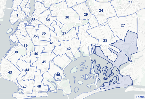District 31 is in the furthest southeast corner of Queens.