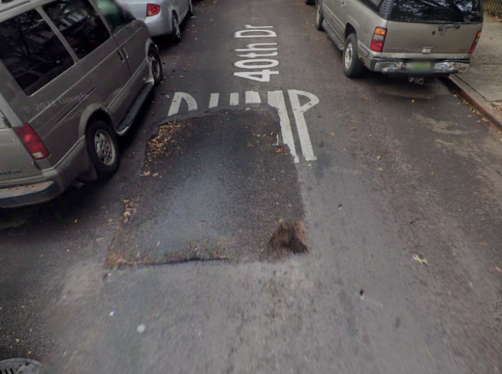 The cyclist may have hit this road defect, which Google photographed in October. Photo: Google