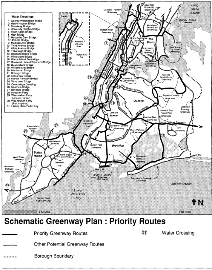 A 1993 greenway proposal. Map: Department of City Planning