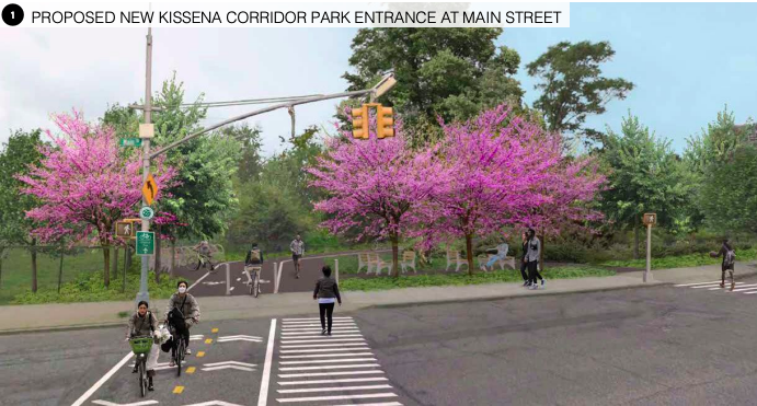 A conceptual design of plans for the Eastern Queens Greenway, specifically College Point Boulevard to Kissena Corridor Park. Photo: Parks Department