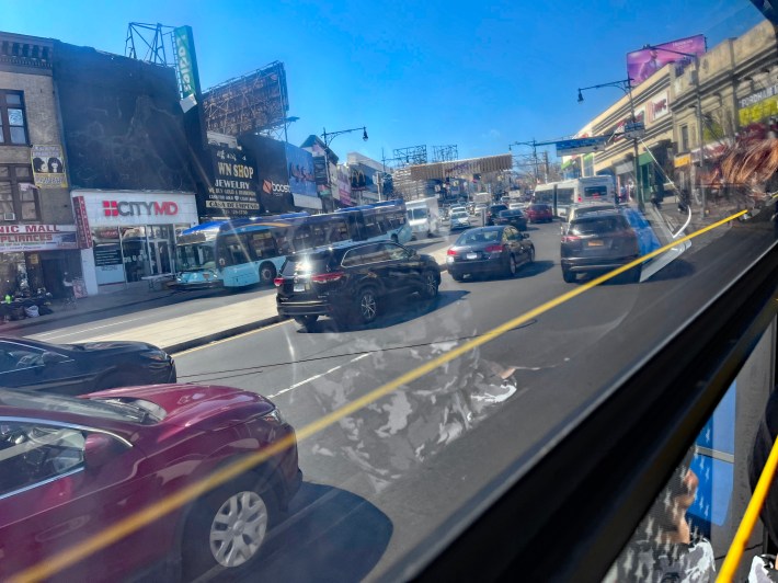 The view from a slow-moving Fordham Road bus. Photo: Eve Kessler