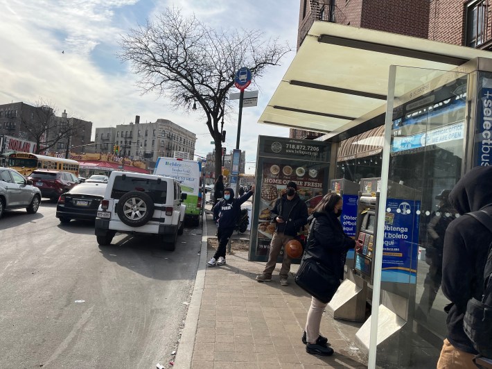 A bus stop on West Fordham Road is frequently used as a parking lane. Photo: Eve Kessler