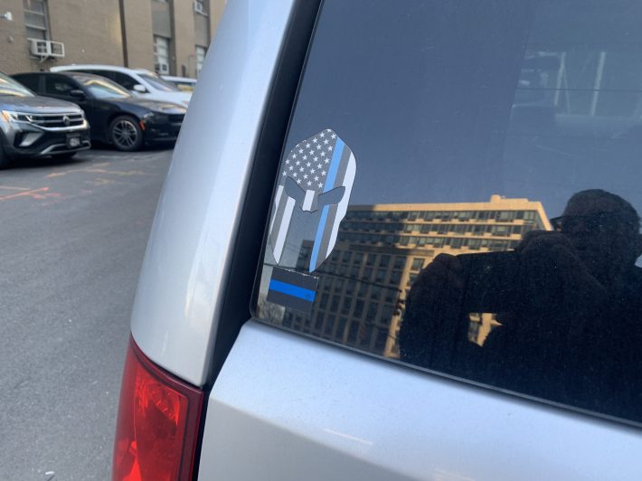 One cop had a White supremacist symbol on his or her car. Photo: Gersh Kuntzman