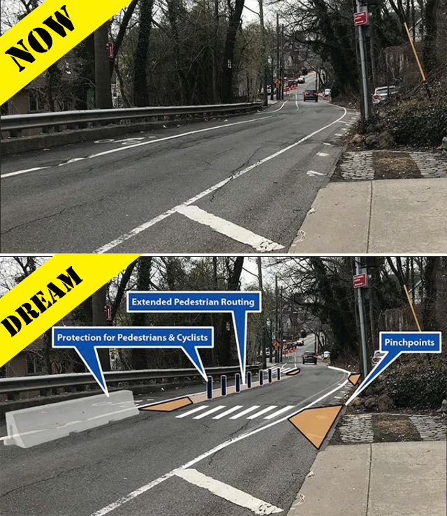 St. Pauls Avenue in Staten Island (looking south towards Van Duzer Street) needs to be redesigned to slow down drivers and give pedestrians some space. Graphic: Van Duzer Street Civic Association