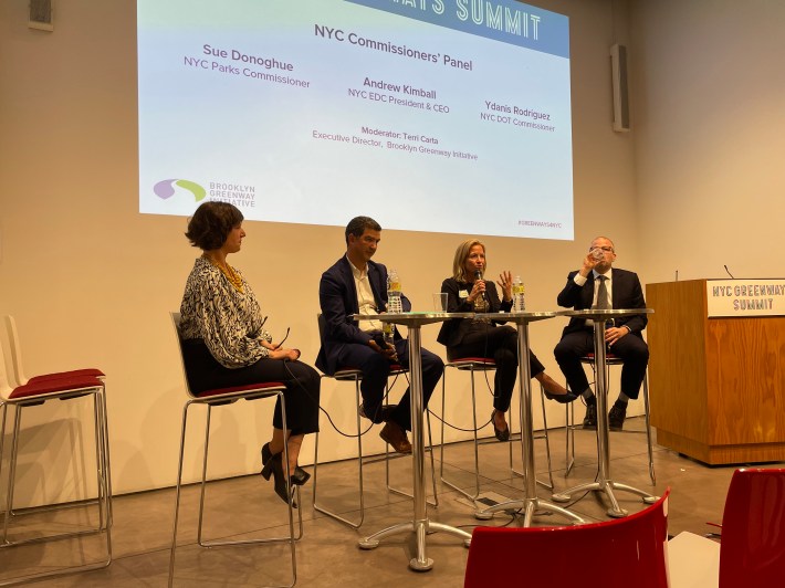 Parks Commissioner Sue Donoghue, second from right, address the New York City Greenways Summit. Photo: Dave Colon