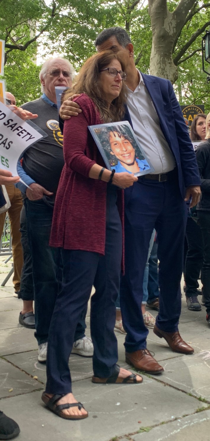 DOT Commissioner Ydanis Rodriguez with Families for Safe Streets co-founder Amy Cohen.