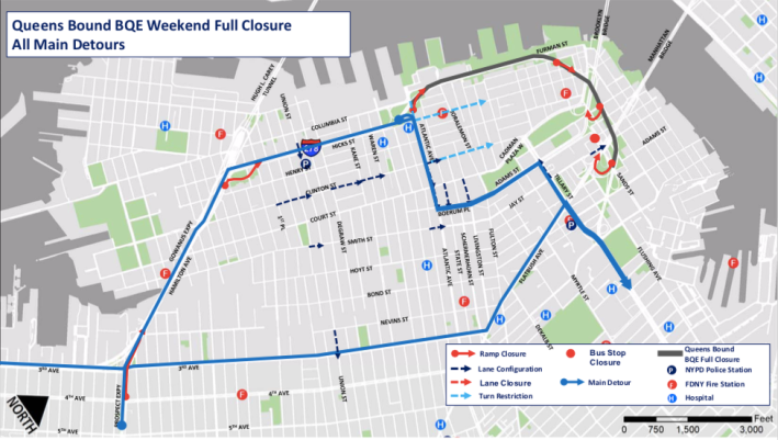Queens-bound detours during all weekend closures. Source: NYC DOT