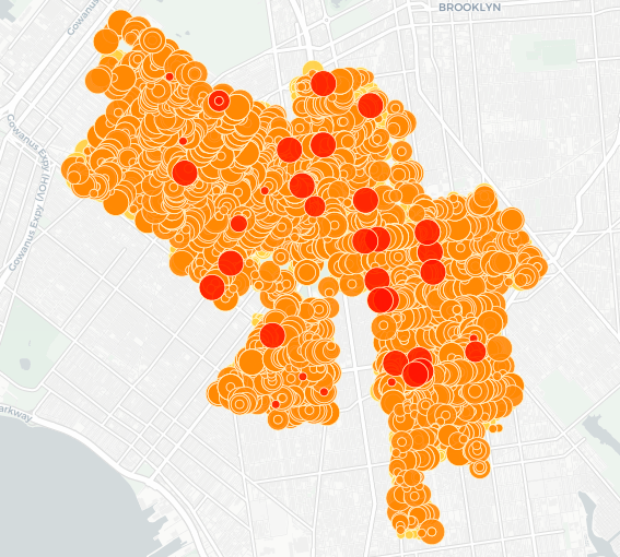 Every dot is a crash in Simcha Felder's district since 2014.
