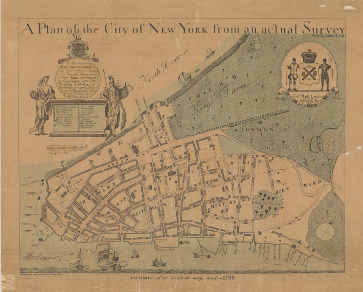 Lower Manhattan, circa 1728. Image: Brooklynhistory.org