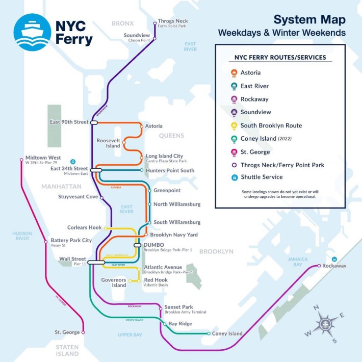 Love it or hate it, here's the ferry system map. (Not shown: Staten Island Ferry)