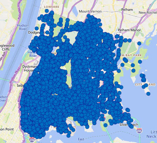 Blue period. This is a map of all the crashes this year in the Bronx. Photo: NYPD