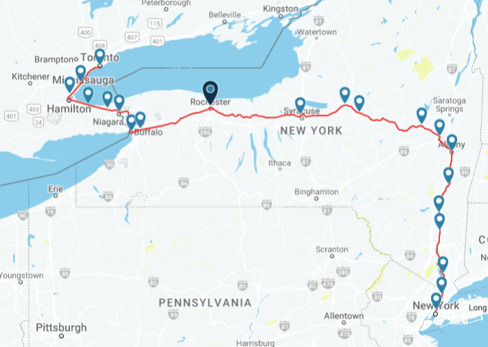 Between Albany and Rochester, the Maple Leaf (above) parallels the state's Empire Trail bike path.