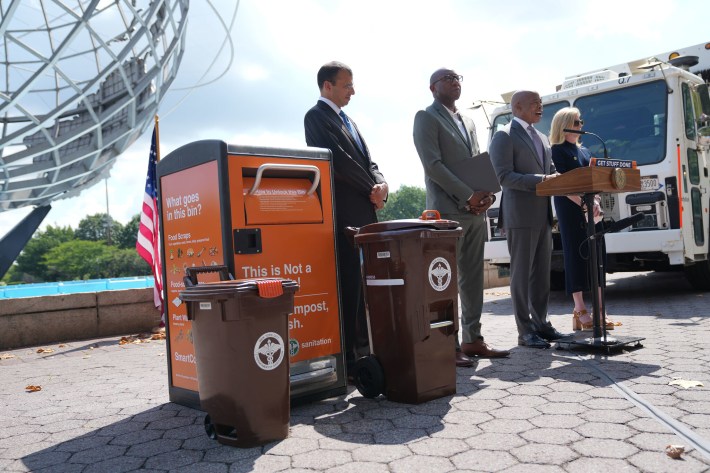 A selection of Sanitation compost bins featured at the announcement. Photo: Mayor's Office