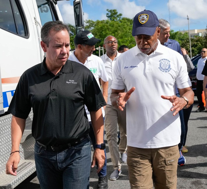 Here's Mayor Adams with San Juan Mayor Miguel Romero (with Ydanis Rodriguez in the background). Photo: Michael Appleton/Mayoral Photography Office